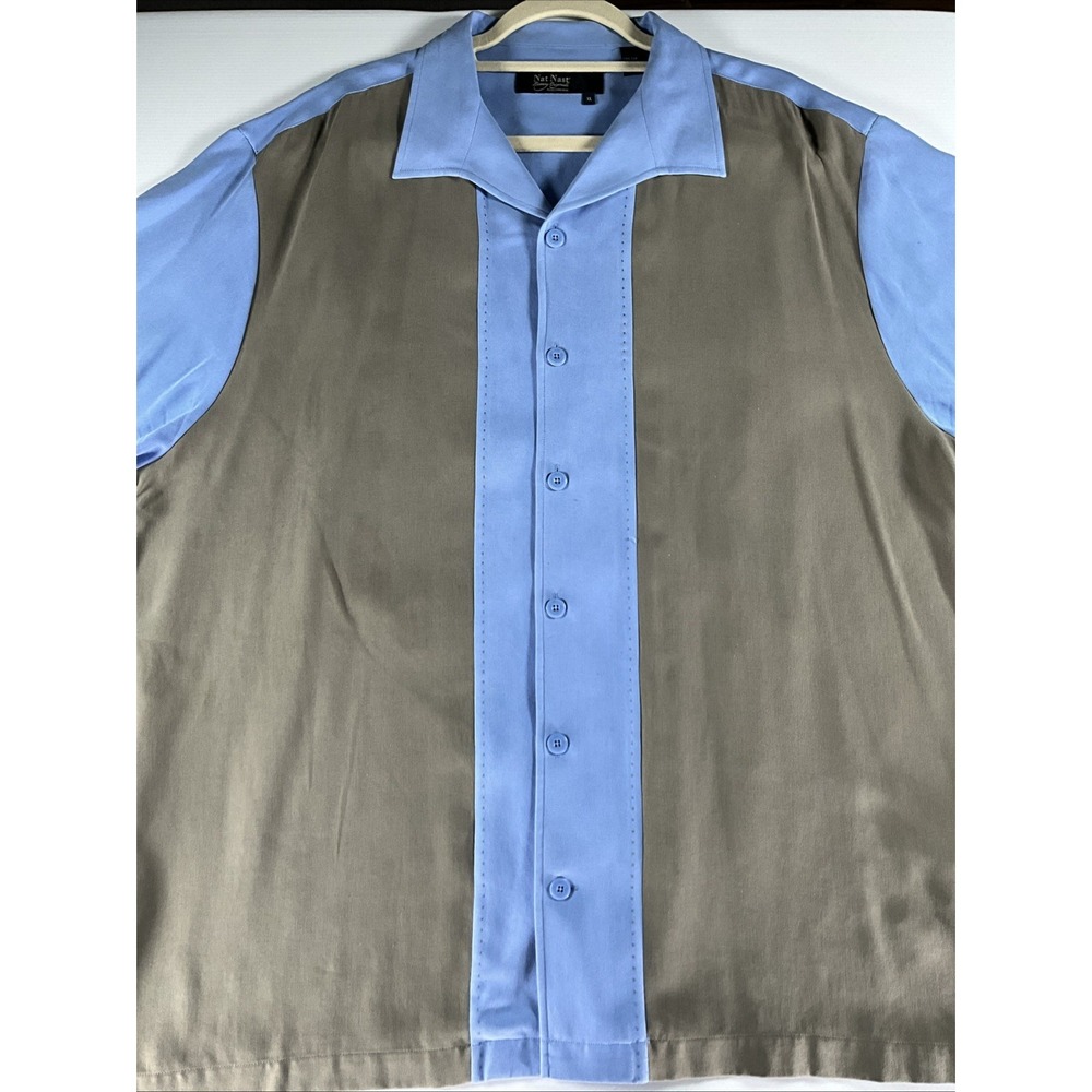 Nat Nast Luxury Originals Men's XL 100% Silk Bowling Shirt Tuscan Blue